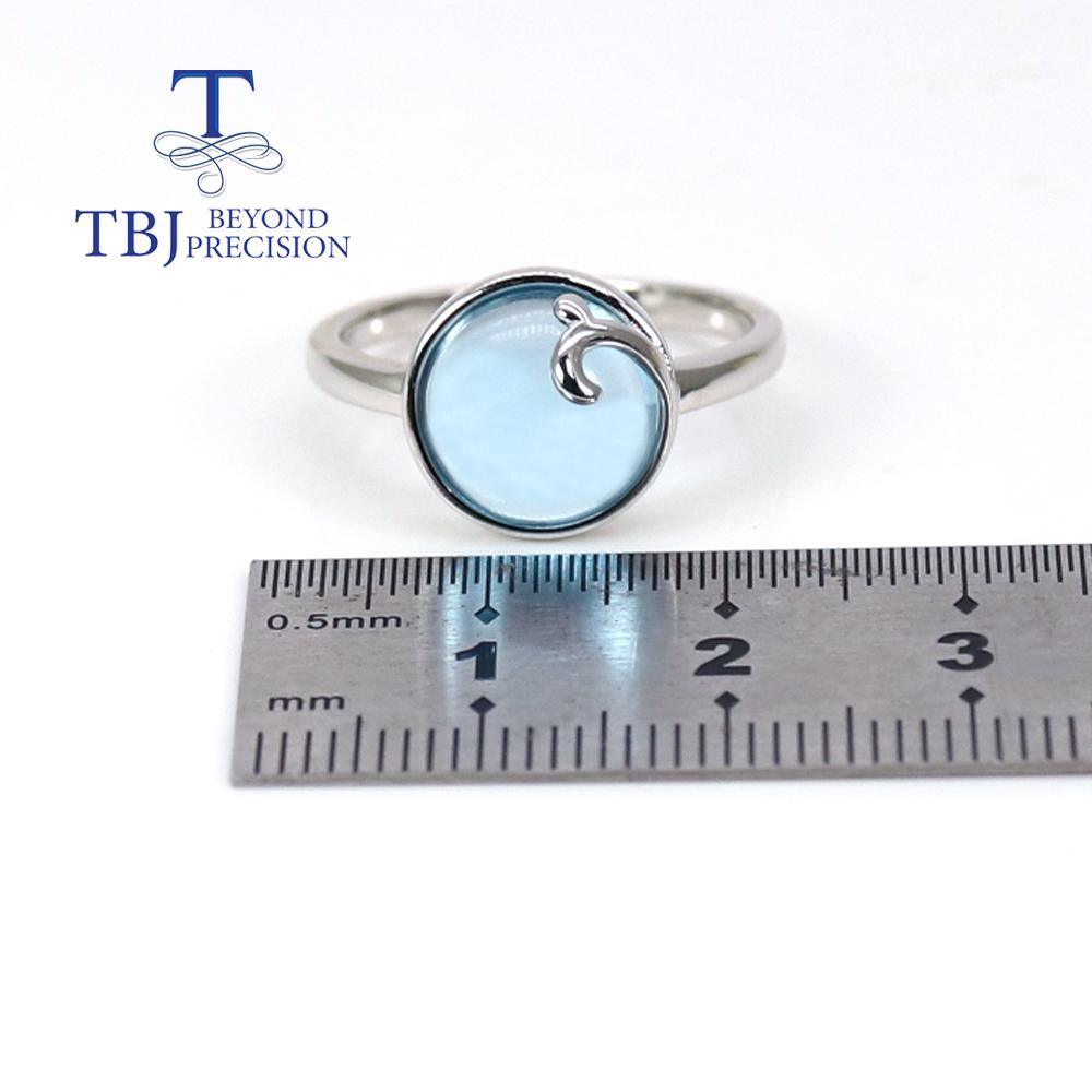 Bolaijewelry Jednoduché přírodní nebe Topaz Kulatý drahokam 10,0 mm Dámský prsten Náušnice Sada šperků 925 stříbro módní jemné šperky pro denní nošení