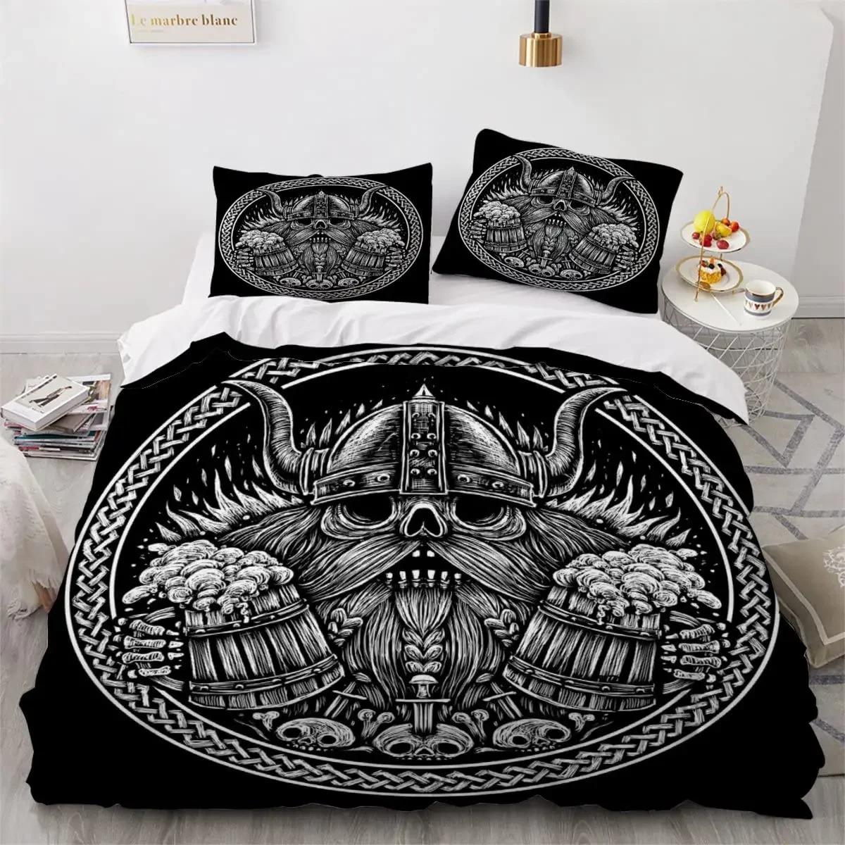 

Viking Duvet Cover Set Nordic Viking Runes Print Bedding Set for Boys Teen Men King Size 2/3pcs Soft Polyester Comforter Cover EU single(135x200cm)
