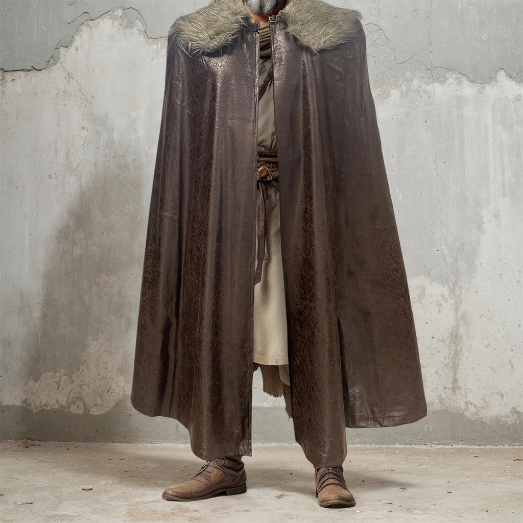 Wikingerumhang für Herren mit Kunstpelzkragen, Cosplay-Kostüm für Mittelalterpartys und Bühnenauftritte