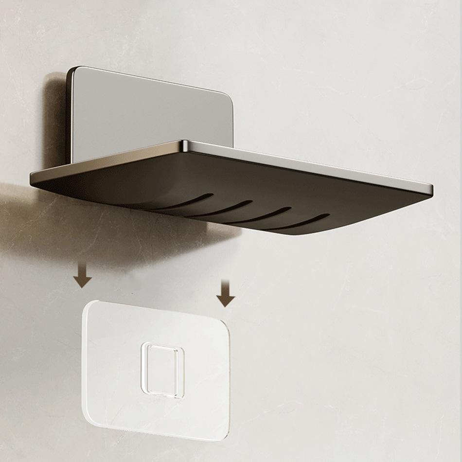 Detachable Soap Dish Holder Adhesive Black White Grey Aluminum Creative Lavatory Hand Wash Bathroom Shower Soap Holders Shelf