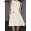 Zaprha 2025 Autumn New French Style With Belt Twill Patchwork Round Neck Sleeveless Short Dress 0264452