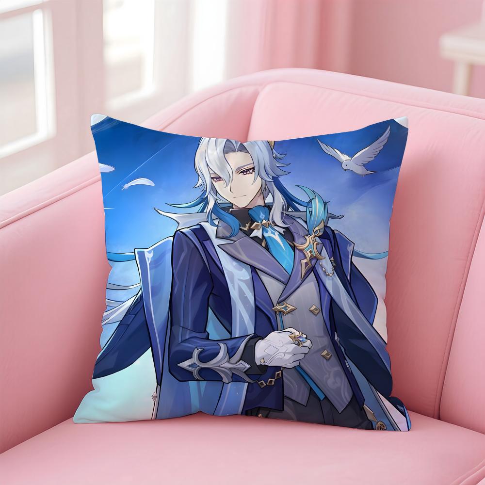 

Popular Genshin Impact NNeuvillette Cushion Cover Pillowcase Short Plush Invisible zipper Room Sofa Cushion Cover 30X30cm