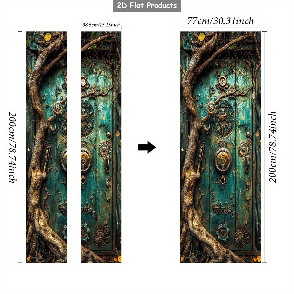 

1 pair of ancient mysterious door stickers - Ancient door decorations with turquoise blue and bronze metal decorations, self-adh