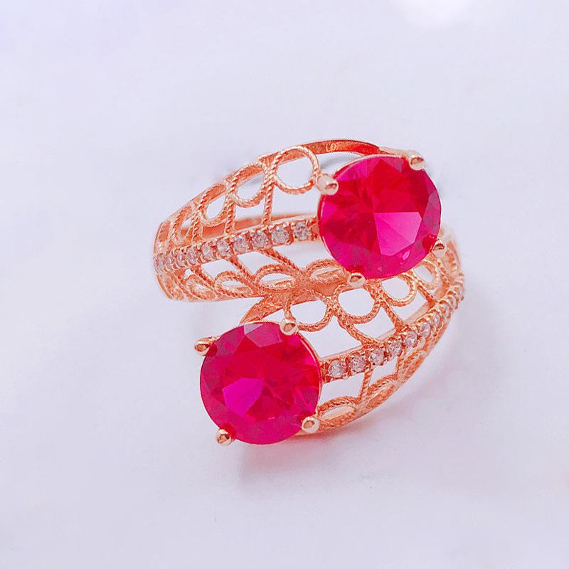Фиолетовое Золото Полое Красный Камень Инкрустация Циркон Кольцо Розовое Золото Покрытие Роскошное Модное Персонализированное Кольцо