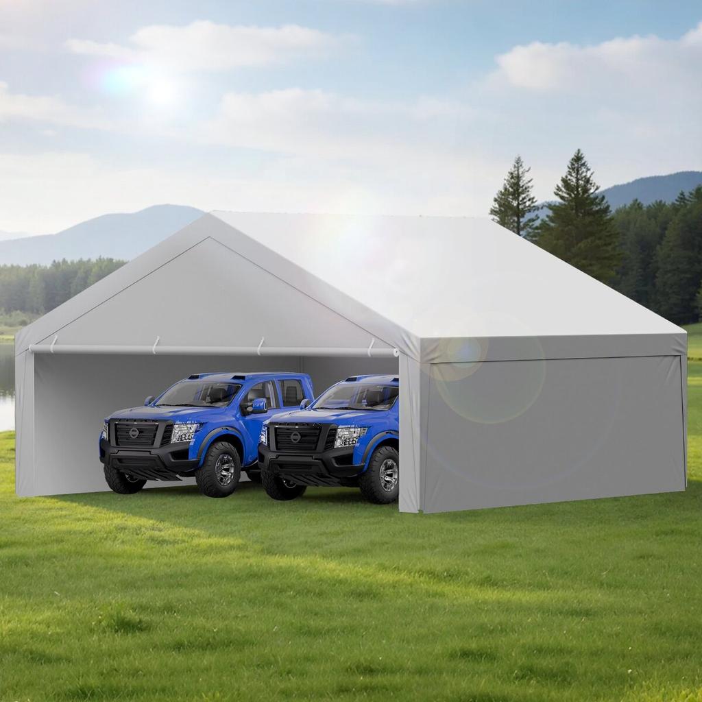 Carport Replacement Canopy, 6 x 6 m Potable Garage Tent Top Tarp with Sidewalls, UV-Resistant & Waterproof, Heavy Duty Car Shelter Tarp with Ball