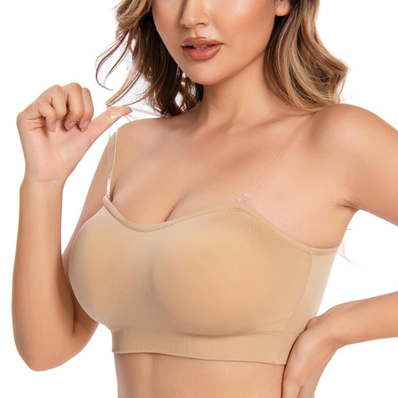 Plus Size Non-slip Silicone Gathered Off-shoulder Bra for Women Cross-border Underwear Strapless Tube Top Without Steel Ring