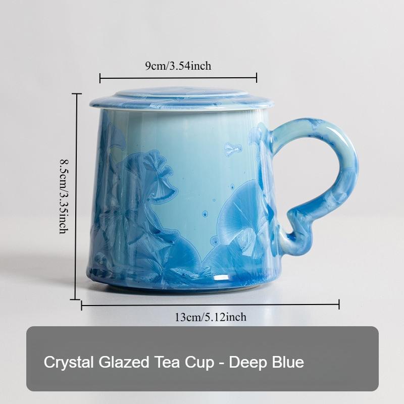 

Crystal Glazed Ceramic Tea Cup Simple Personal Use Mug Office and Home Use with Lid plain packaging темно-синього кольору