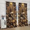 2 Panels Buddha Wood Carving Pattern Window Curtains - Heat-insulating   Suitable for Decorating Curtains In Various Rooms