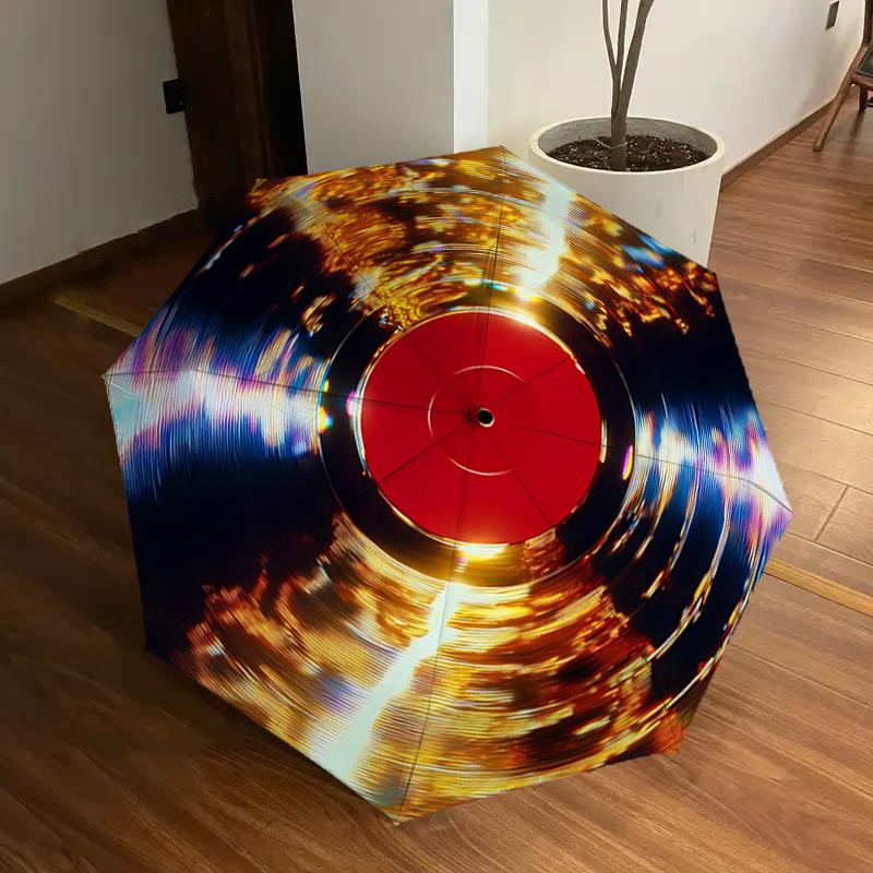 

Golden Vinyl Record Automatic Opening Folding Umbrella with 8 Bone Iron Frame,Perfect for Fans,Travelers,Daily Use,and Festive Gifts11
