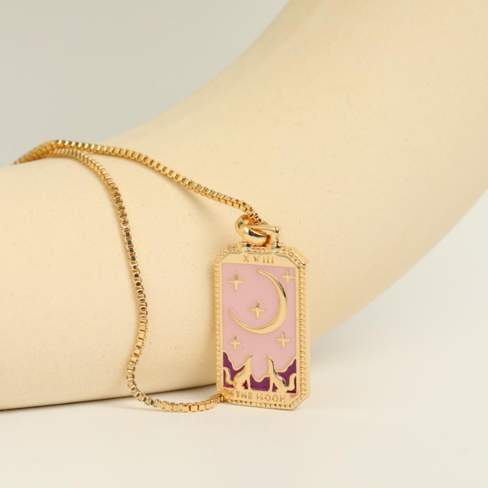 Tarot Necklace Colored Dripping Oil Square Pendant Collarbone Chain Box Chain