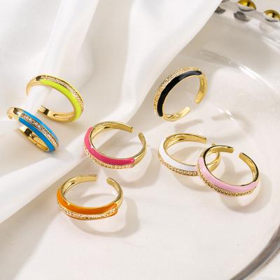 18K Gold Plated Brass Gold Color Cute Ring For Women Multi Color Rainbow Zircon Dripping Oil Female Wedding Accessories
