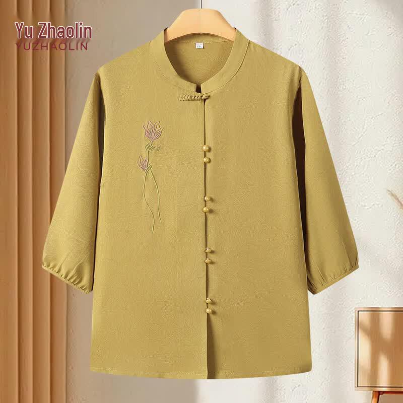 YUZHAOLIN Women s New Chinese Style Plus Size Seven-Sleeve Shirt 5XL