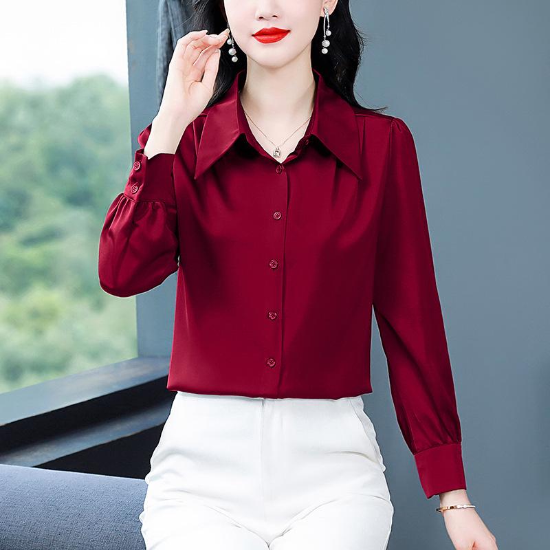 Blusa da Donna Versatile a Manica Lunga Pesante in Raso di Seta di Gelso Autunno 2025