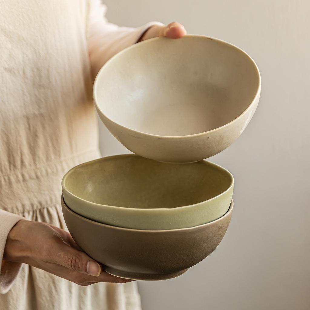 Matte Ceramic Salad Bowl Household Beautiful Rice Bowl Tableware Round Vegetable Bowl Restaurant Hotel Noodle Bowl