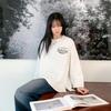 New Arrivals Open Run Women Casual Long Sleeve T shirT coTTon Blend prinT Loose