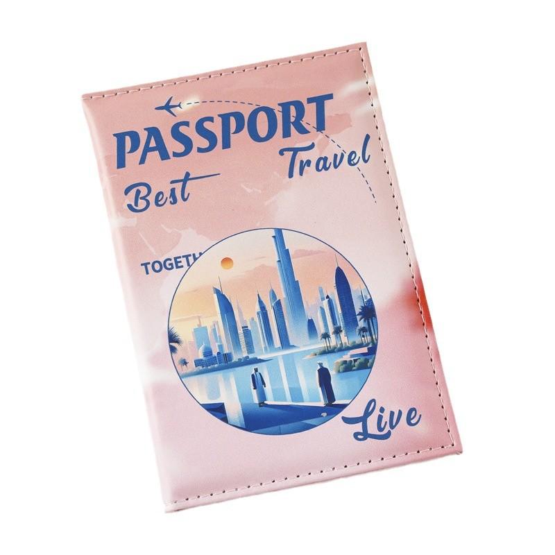 Landscape Print Passport Cover Holder Case for Women PU Leather Travel Passport Cover Document Pouch Waterproof ID Card Protector Wallet