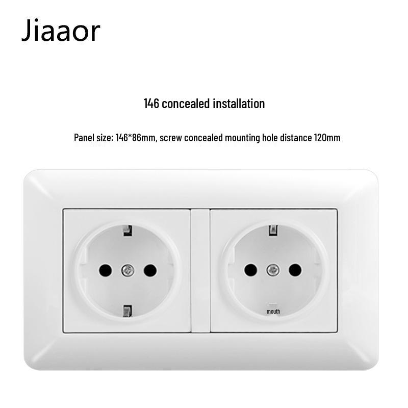 16A White German-Style Double Gang Wall Socket Panel with USB & Type C, European Standard.