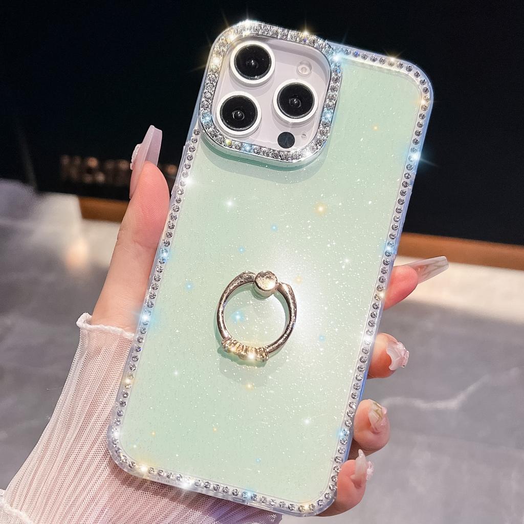 IMD Glitter Stars Plating Finger Ring Diamond Case For iPhone 17 Air 16 E 15 14 13 Pro Max Plus Rhinestone Clear Shockproof Capa