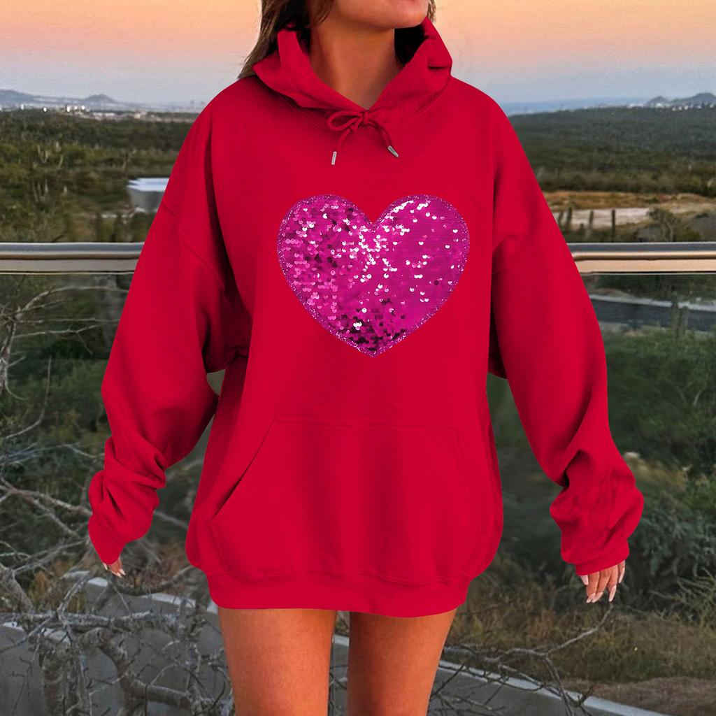 Damen Locker Bequem Lässig Mode Charakterdruck Kapuzenpullover Langarm