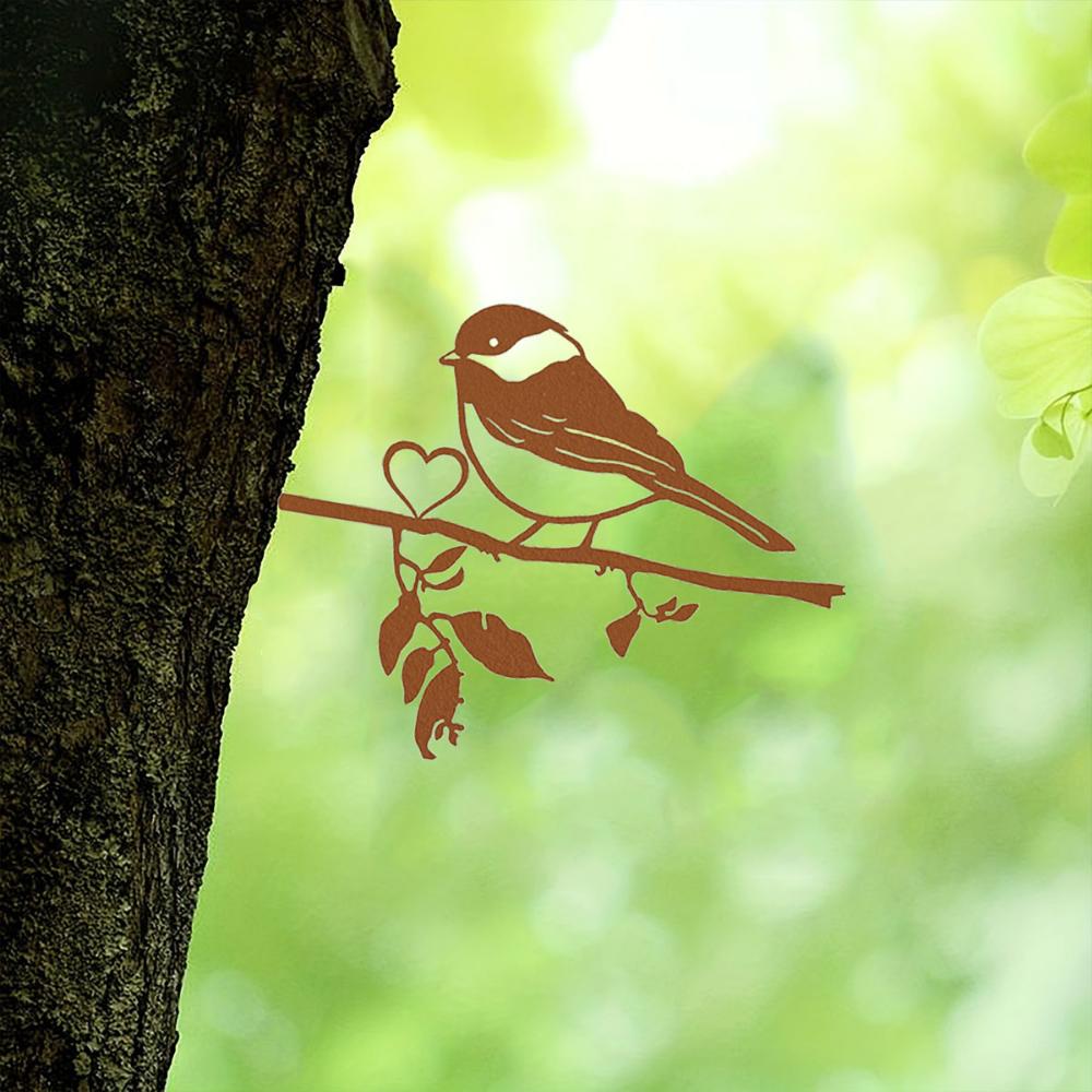 Väggkonst med silhuett av en fågel på en gren i stål - Gör ditt hem unikt med denna tavla. Perfekt för trädgården, uteplatsen och födelsedagspresent