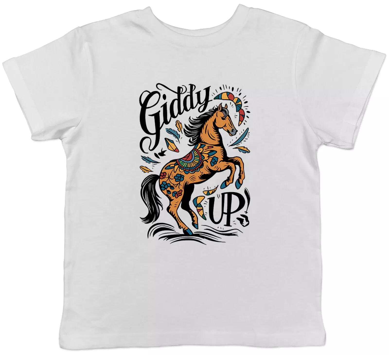 Funny Horse Riding Kids T-Shirt Giddy Up Equestrian Horses Childrens Boys Girls 100