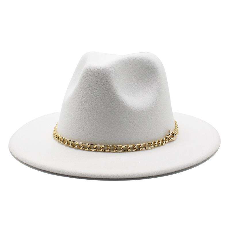 2021 Season Big Eaves Hat Flat Edge Top Hat Men'S And Women'S Chain Woolen Jazz Hat
