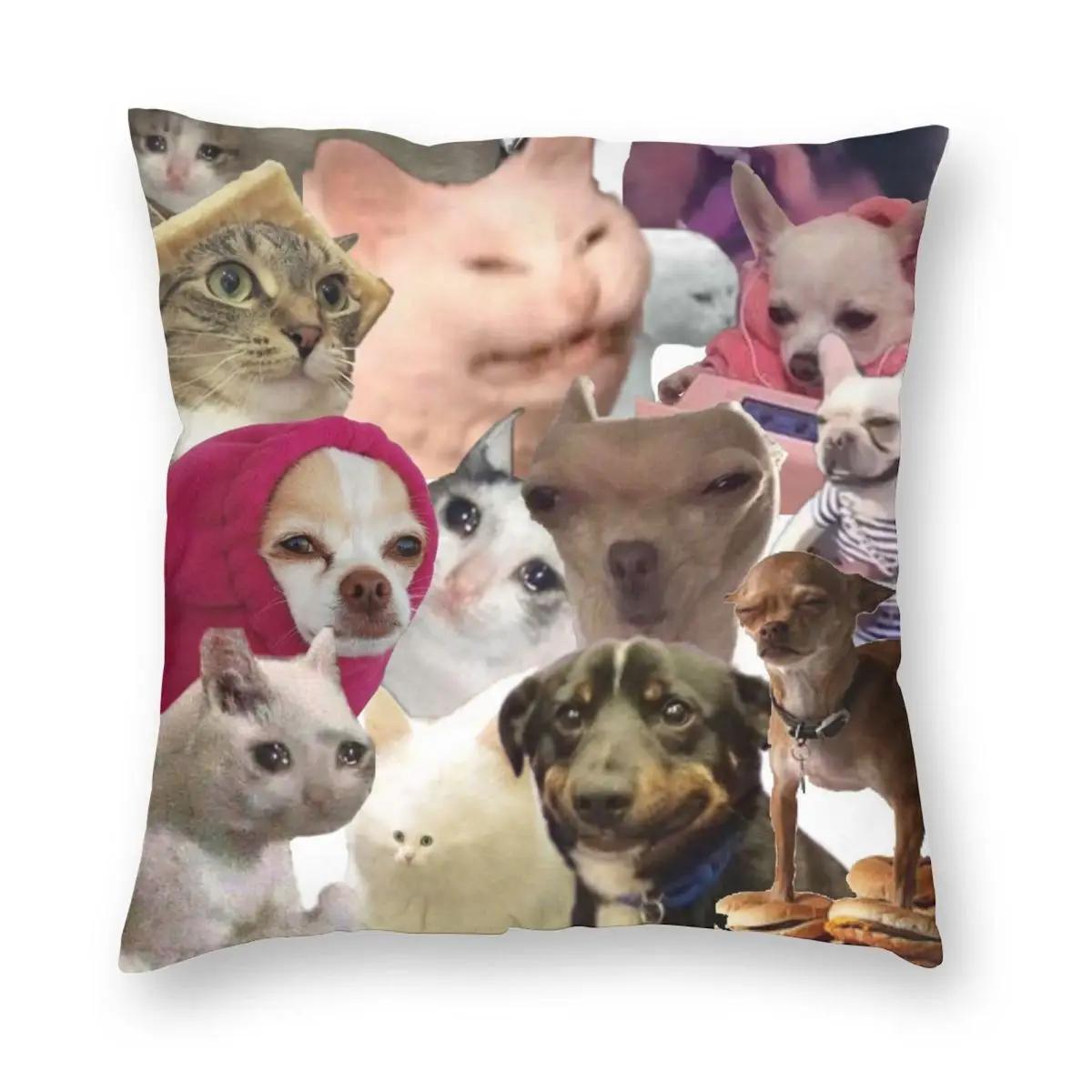 

Животное Мем Коллаж Наволочка Принт Полиэстер Наволочка Декорации Смешная Милая Наволочка Чехол Домашний Квадратный 66x66cm бежевый