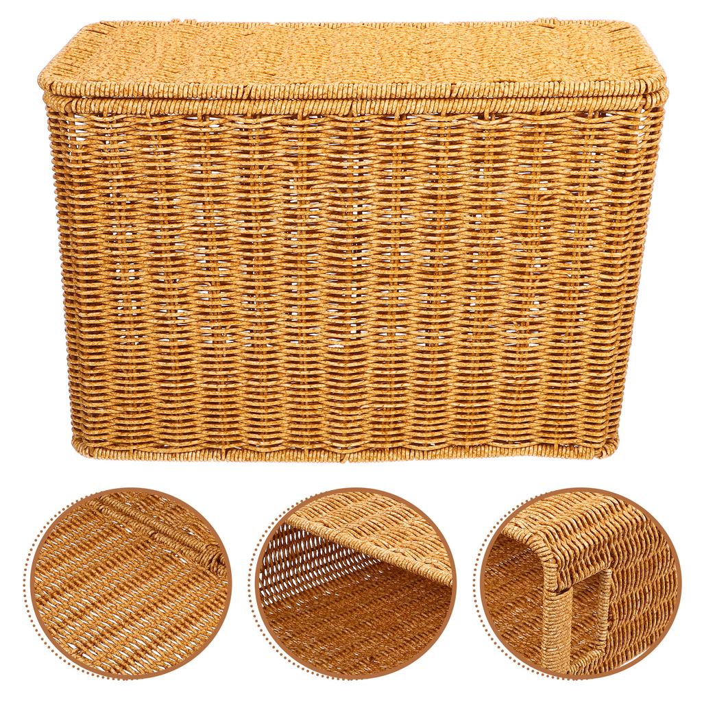 Cajas de Almacenamiento con Tapa Estrecha y Alta Cestas Tejidas Revistero Plástico Hogar Cocina Juguete Verdura Picnic Contenedores con Asas