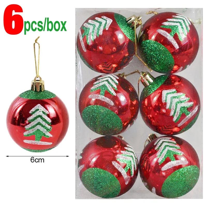 24/6PCS Christmas Balls Electroplating Color Painting Xmas Round Ball Xmas Tree Hanging Pendants Ornaments New Year Party Decor