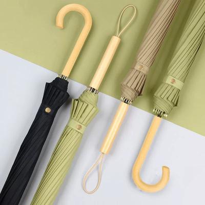Small Fresh Umbrella 16 Bone Umbrella Wooden Handle Straight Rod Umbrella Advertising Umbrella Large Double Japanese Long Handle Weather and Rain