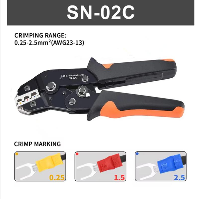 SN-02C Wire Crimping Tool Kit AWG 23-13 With 280PCS Insulated Wire Electrical Connectors Butt Ring Spade Cable Lugs Assortment