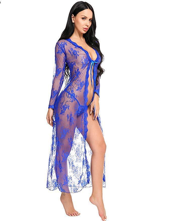 European and American Style Lace Mesh Transparent Nightdress
