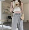 Women's High-Waist Light Gray Wide-Leg Retro Jeans
