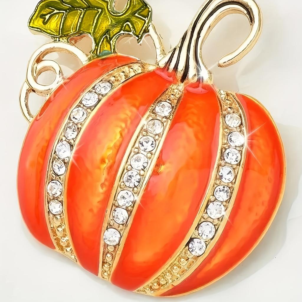 Sparkling Rhinestone Pumpkin Brooch, Enamel Coating Zinc Alloy Material for Halloween and Casual Decoration