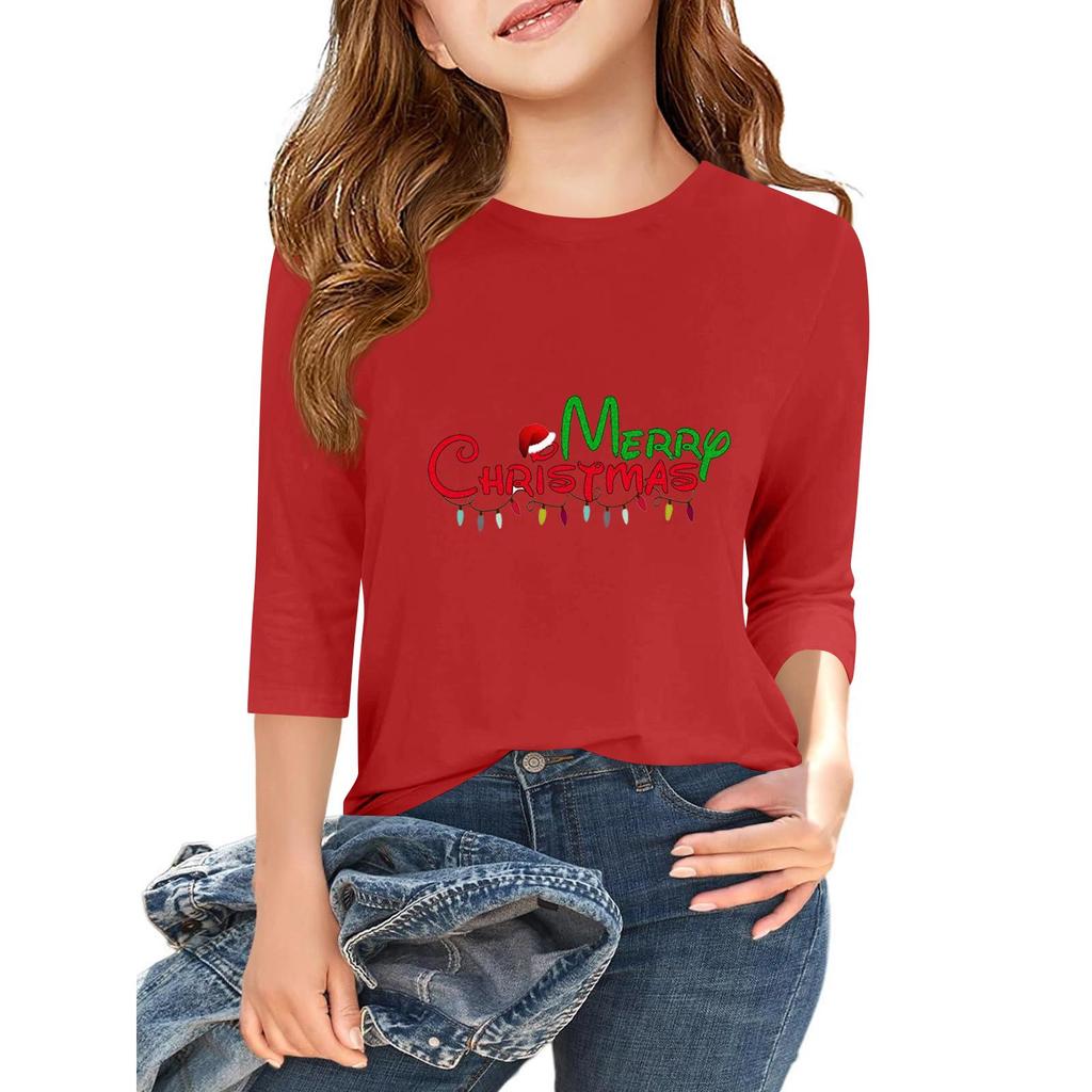 Tricou casual cu mâneci 3/4 pentru copii, cu gât rotund și imprimeu pentru Ziua Independenței