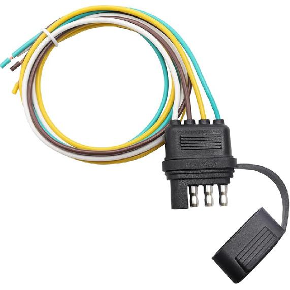 25 Inch 4-Way 4 Prong Trailer Wiring Harness Plug Male End Replacement Connector for Trailer Hitch Wire Multi-Purpose Ship Lamp Dust Cover with