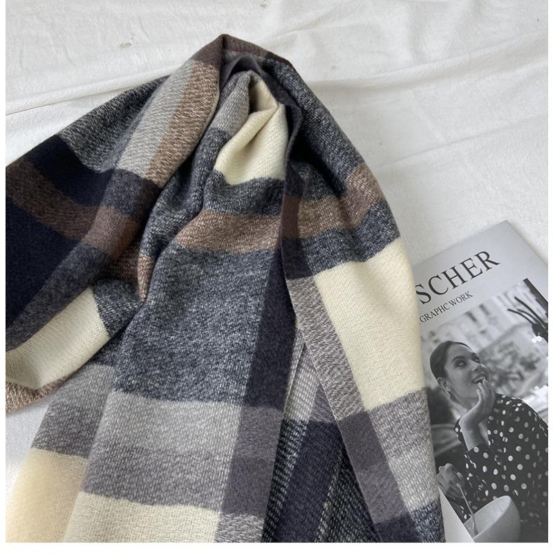 Plaid Scarf Women's Autumn and Winter New Long Student Couple Shawl Warm Thickened Fringed Scarf
