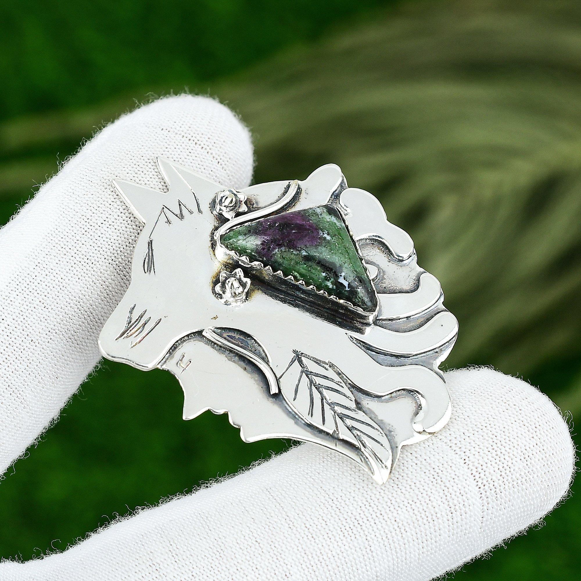 

Natural Ruby Zosite Gemstone Pendant Handmade 925 Sterling Silver Indian Jewelry