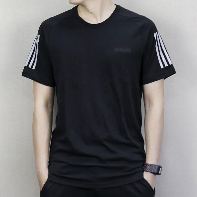 Adidas Solid Color Crew Neck Casual Short Sleeve Raglan T-Shirt Men Tops Black DM4274