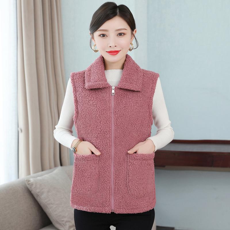 Women's Solid Color Lambswool Vest Short Style Grained Velvet Vest