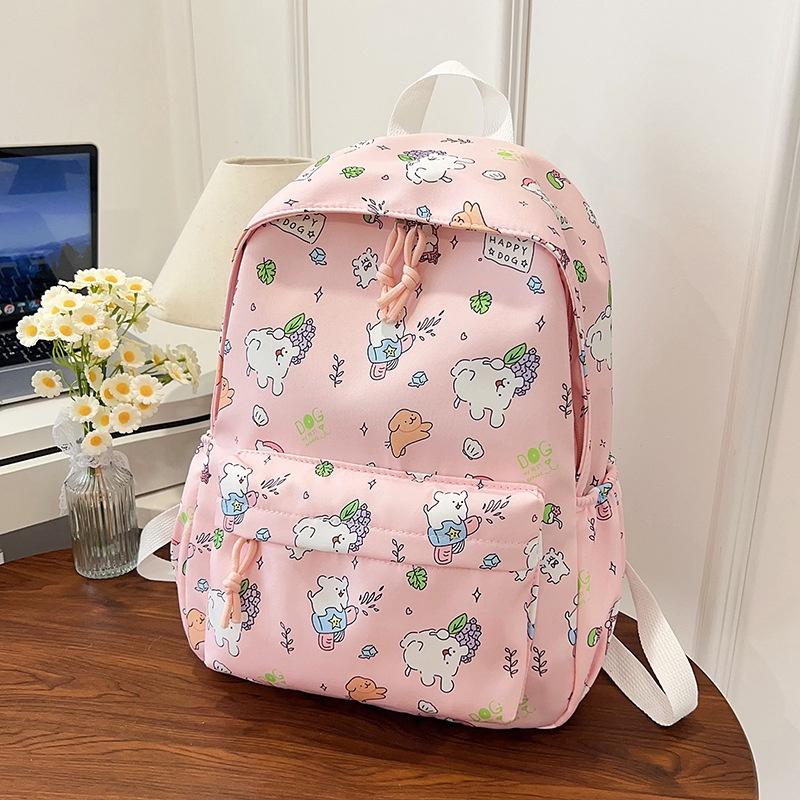 Cute Line Puppy Dog Print Backpack Large Capacity Schoolbag  Delicate Personality Trendy Student Bags Casual Travel Bags
