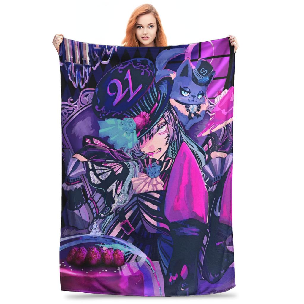 Super Warm BlanketGirls Boys Camping Cartoon Black Butler Throw Blanket Flannel Bedspread For Home Decor Sofa Bed Cover