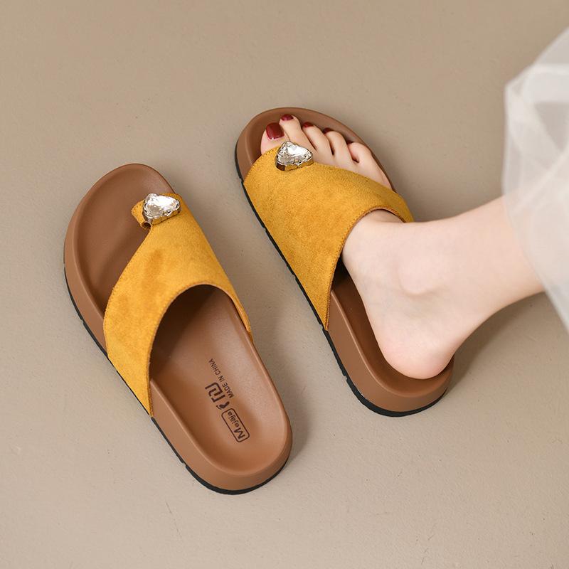 Set of Toe Cool Slippers Women's 2025 Summer New High-end Metal Buckle Simple Casual Outer Wear Flat-bottomed Thick-bottomed Slippers