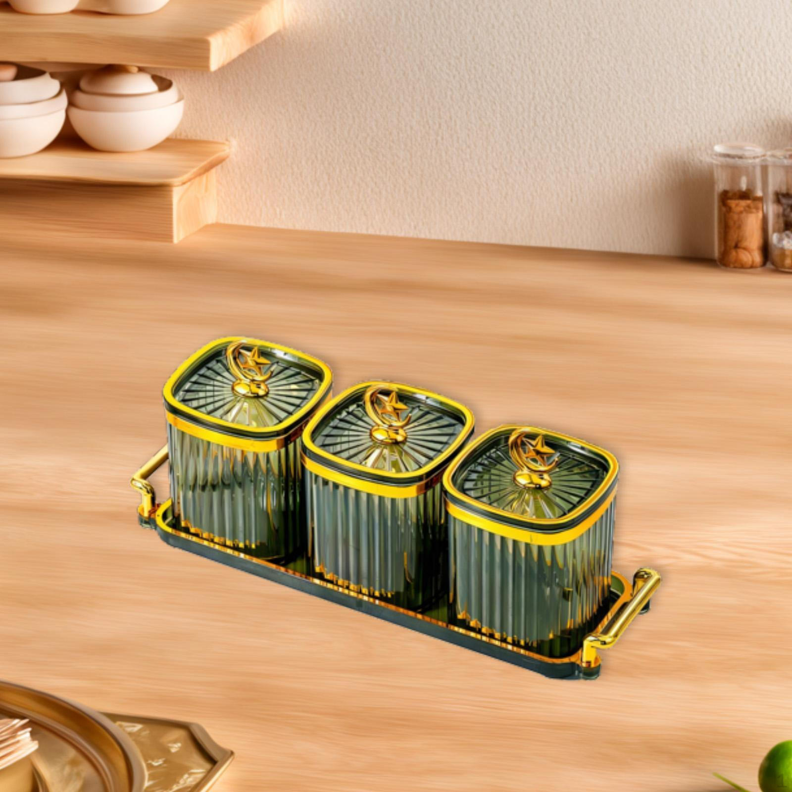 

Candy Nuts Dish with Lid Wedding Plate Food Storage Container Divided Serving Dishes Tray Fruit Green 3 Grids