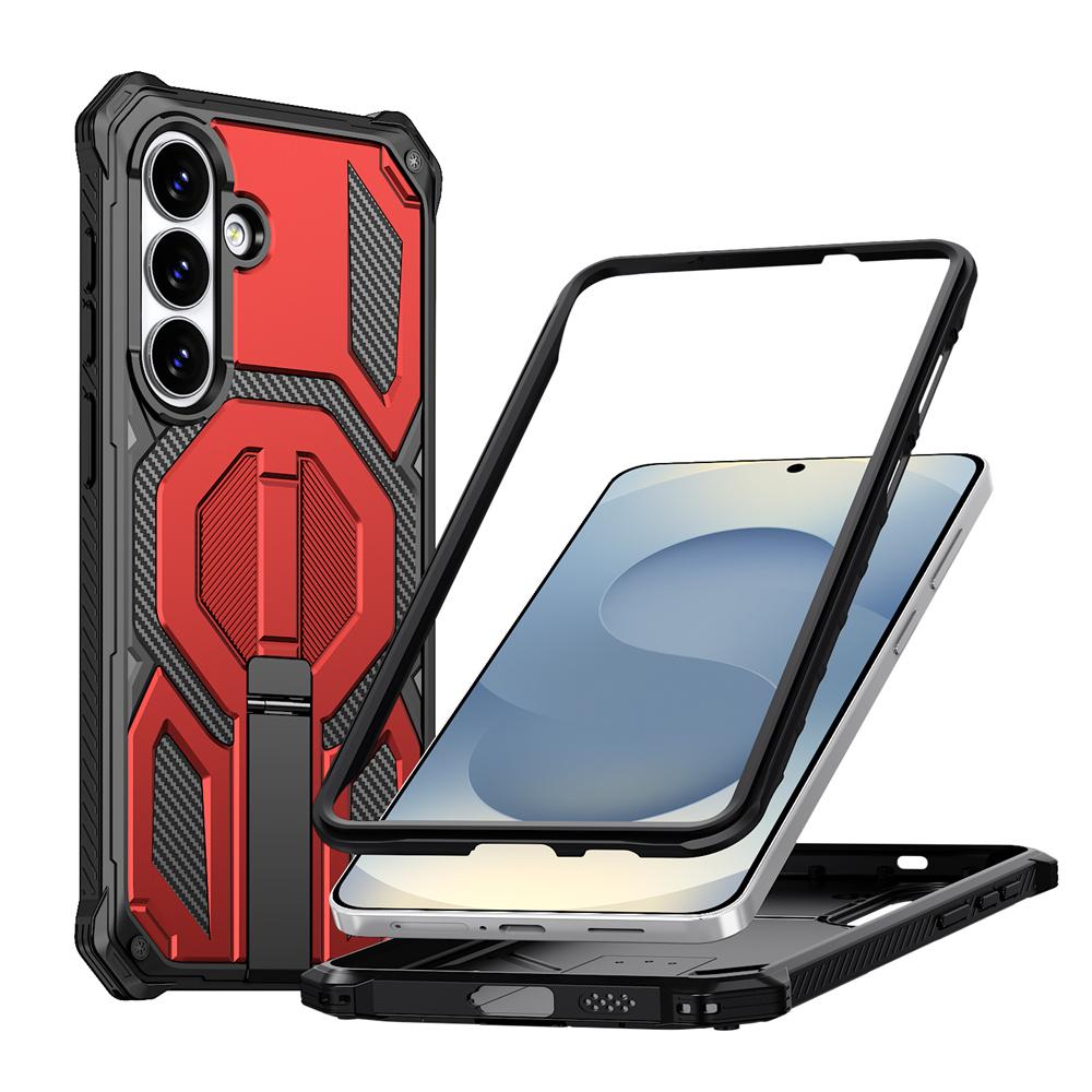 

Folding Stand Carbon Fiber Magnetic Armor Phone Case For Samsung S26 S25 Ultra S24 Plus FE Dual Layer Protector Shockproof Cover Case & Holder&Galaxy S24 FE