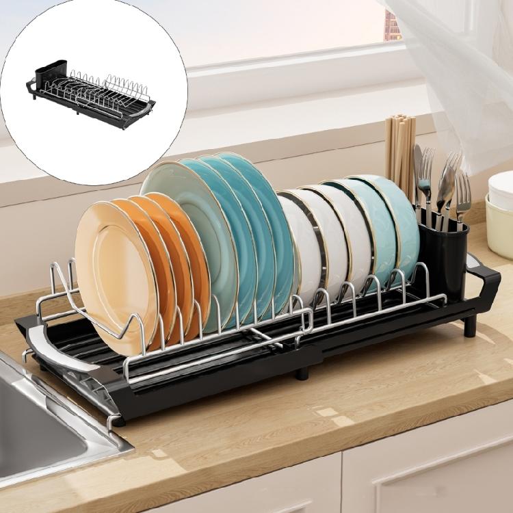 Flexible Expandable Over Sink Dish Drainer With Two Layers And Storage For Fast Drying