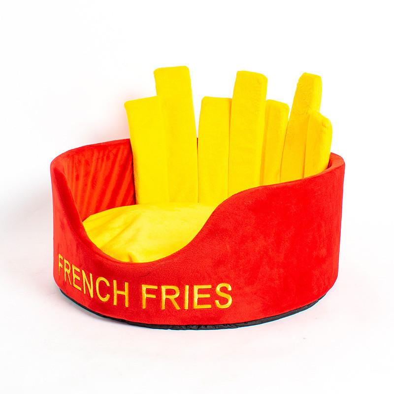 

Cozy Burger Cat House Warm Semi-enclosed Pet Bed With Soft Velvet And Pp Cotton French Fries