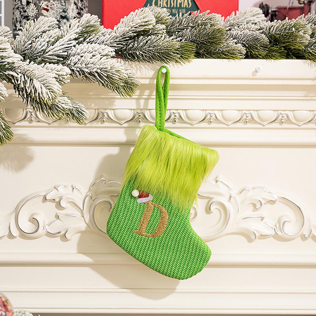 26 Letter Christmas Stockings Green, 8 Inch Christmas Stockings Suitable For Christmas Tree Fireplace Decorations