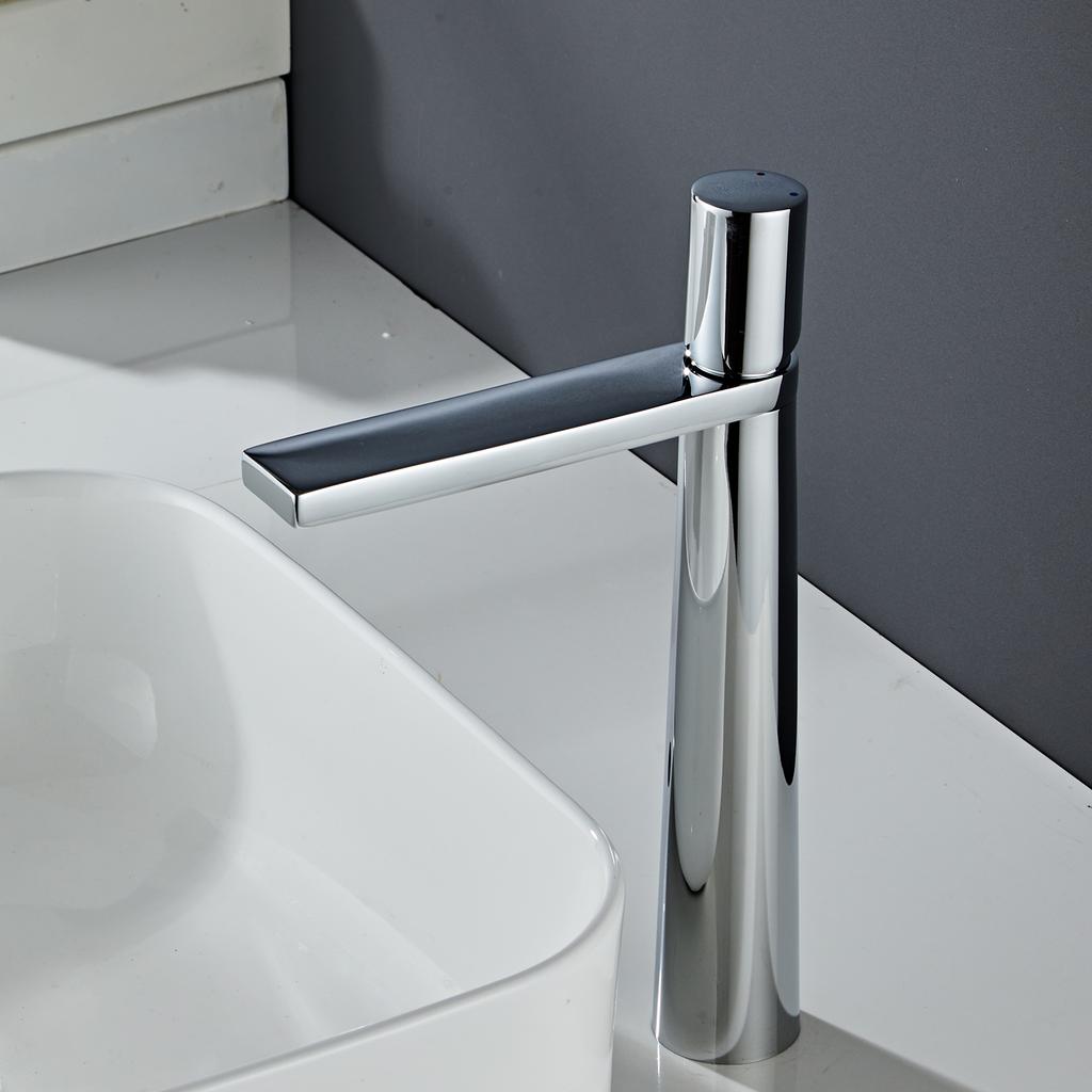 Single Handle Hot and Cold Deck Mounted Tall Brass Sink Mixer Round Gold Brushed Bathroom Modern Wash Basin Faucet Tap