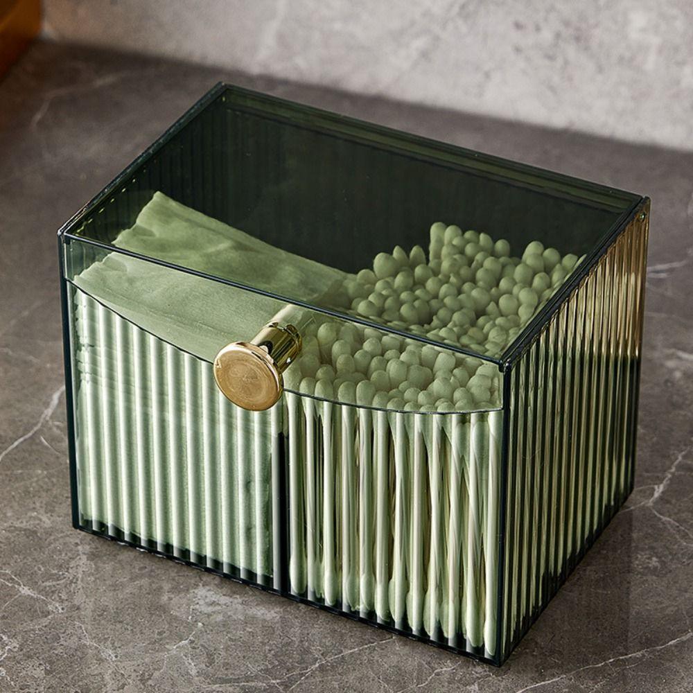2-Grid Cotton Swab Storage Box Plastic Transparent Cotton Pad Storage Box Flip Lid Dust-Proof Swab Pad Holder Dresser